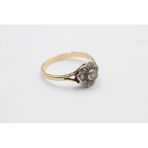 1073 - An antique 9ct gold old cut diamond floral cluster ring, size M½ - approx. gross weight 1.8 grams