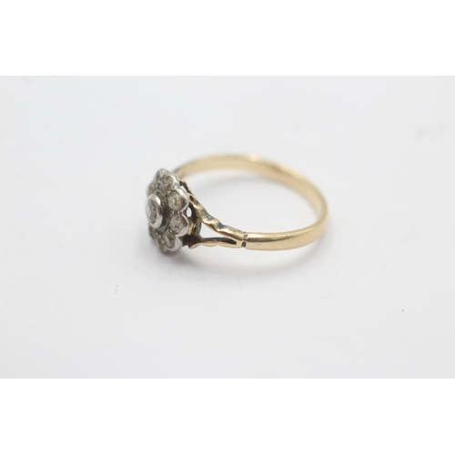 1073 - An antique 9ct gold old cut diamond floral cluster ring, size M½ - approx. gross weight 1.8 grams