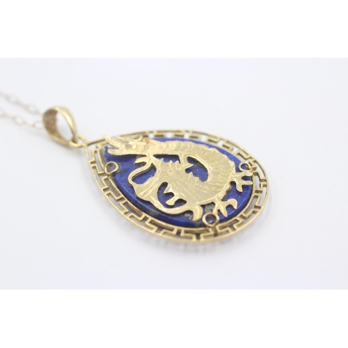 1096 - A 9ct gold lapis lazuli dragon pendant necklace - approx. gross weight 3.9 grams