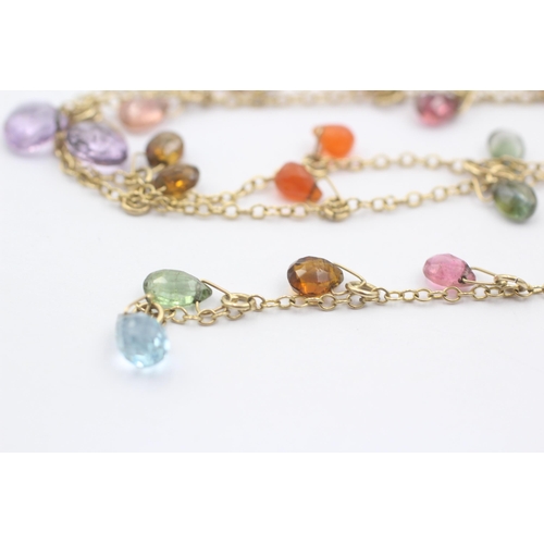 1097 - A 9ct gold faceted garnet, topaz, amethyst and tourmaline necklace - approx. gross weight 8.5 grams