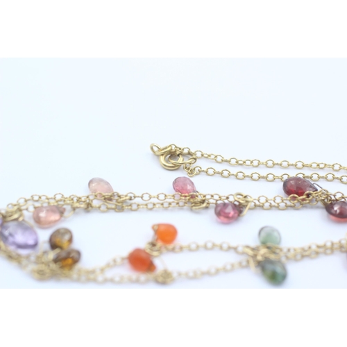 1097 - A 9ct gold faceted garnet, topaz, amethyst and tourmaline necklace - approx. gross weight 8.5 grams