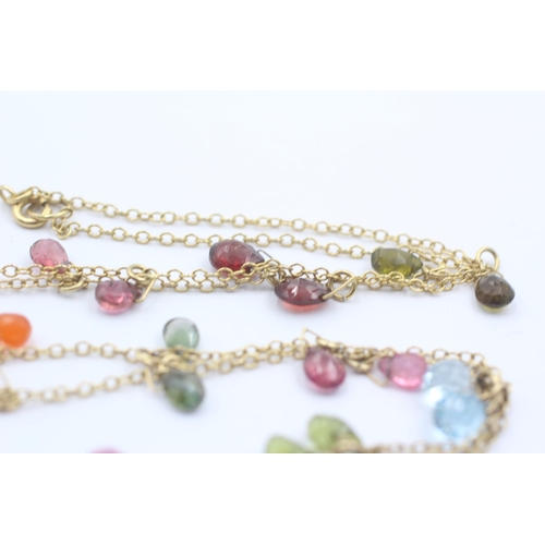 1097 - A 9ct gold faceted garnet, topaz, amethyst and tourmaline necklace - approx. gross weight 8.5 grams