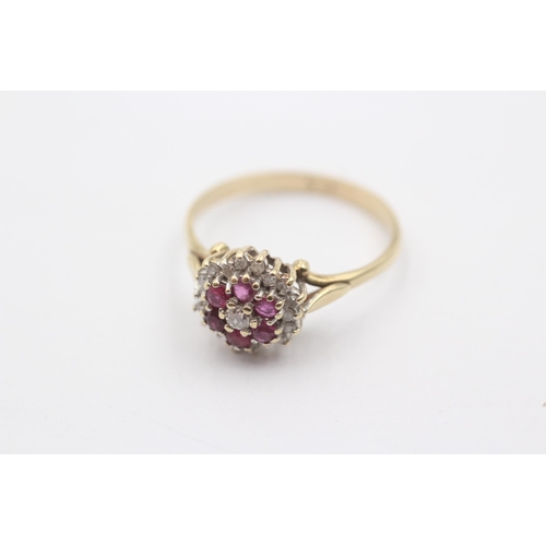 1101 - A 9ct gold diamond and ruby cluster dress ring - approx. gross weight 2.3 grams