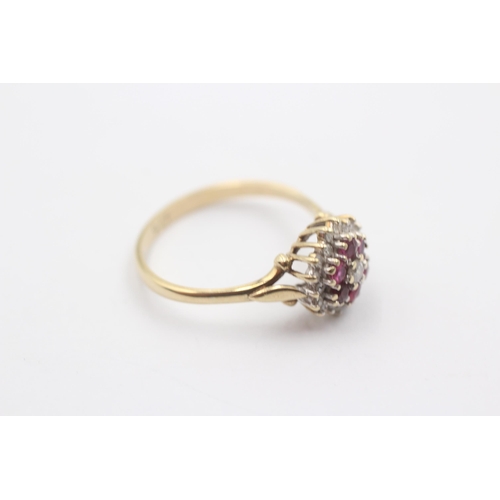 1101 - A 9ct gold diamond and ruby cluster dress ring - approx. gross weight 2.3 grams