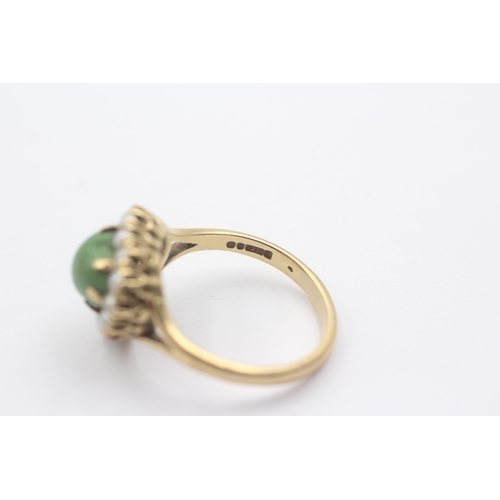 1105 - A 9ct gold green turquoise and pearl heart setting ring - approx. gross weight 4.2 grams