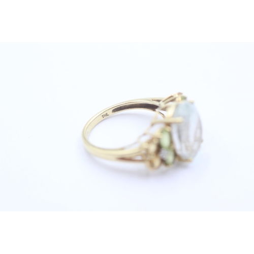 1110 - A 10ct gold topaz, citrine, peridot and diamond cluster dress ring - approx. gross weight 5.2 grams