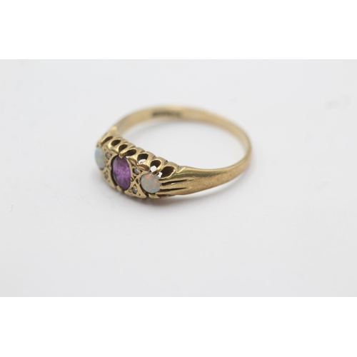 1120 - A 9ct gold amethyst, opal and diamond gypsy setting ring - approx. gross weight 2.3 grams