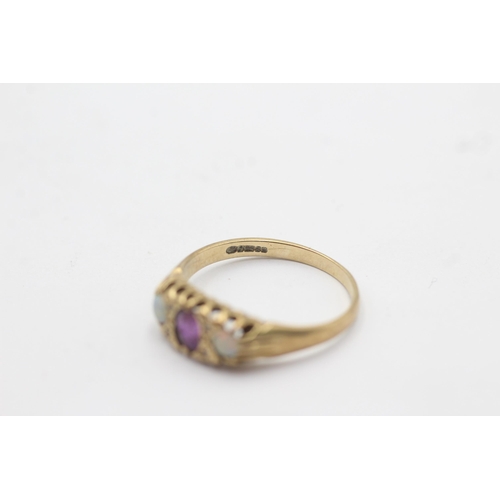 1120 - A 9ct gold amethyst, opal and diamond gypsy setting ring - approx. gross weight 2.3 grams