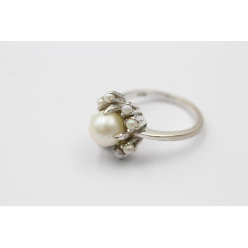 1140 - A 10ct white gold cultured pearl cluster statement ring - approx. gross weight 4.2 grams