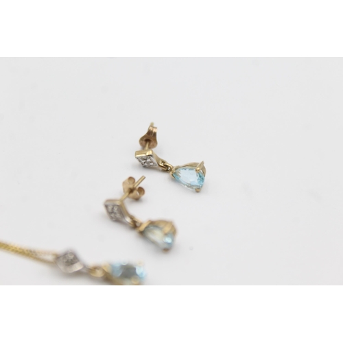 1149 - A 9ct gold blue topaz and diamond pendant necklace and earrings set - approx. gross weight 2.3 grams