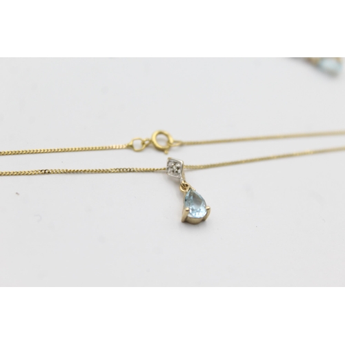 1149 - A 9ct gold blue topaz and diamond pendant necklace and earrings set - approx. gross weight 2.3 grams