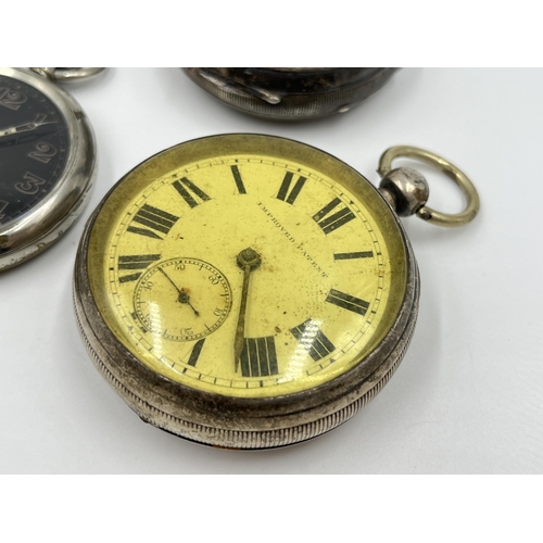 1237 - Five antique and later pocket watches, three hallmarked sterling silver, one WWII military issued ni... 