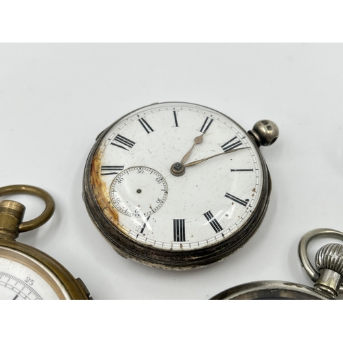 1237 - Five antique and later pocket watches, three hallmarked sterling silver, one WWII military issued ni... 