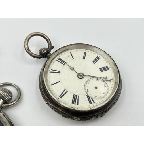 1237 - Five antique and later pocket watches, three hallmarked sterling silver, one WWII military issued ni... 