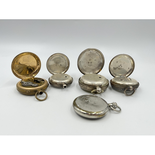 1237 - Five antique and later pocket watches, three hallmarked sterling silver, one WWII military issued ni... 