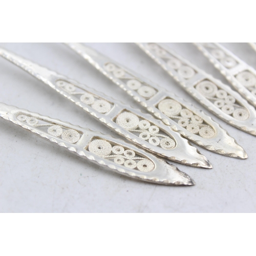 1282 - Six .830 silver teaspoons with filigree detail - approx. gross weight 60 grams