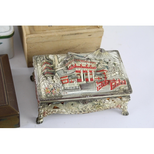 444 - A collection of vintage collectable tins to include Chinese, embossed, tea caddy etc.