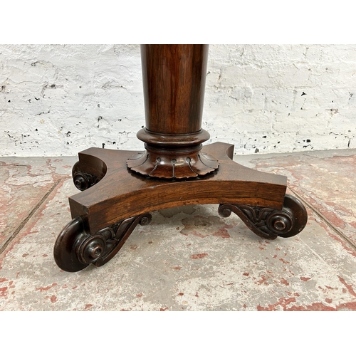 127 - A William IV rosewood fold over tea table on quatrefoil base