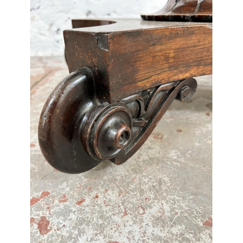 127 - A William IV rosewood fold over tea table on quatrefoil base