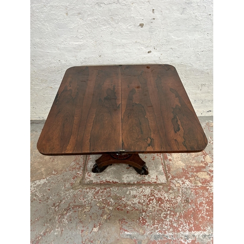 127 - A William IV rosewood fold over tea table on quatrefoil base