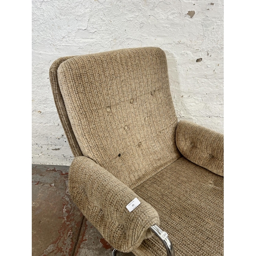 25 - A 1970s fabric upholstered and chrome plated tubular metal swivel armchair attributed to Terence Con... 