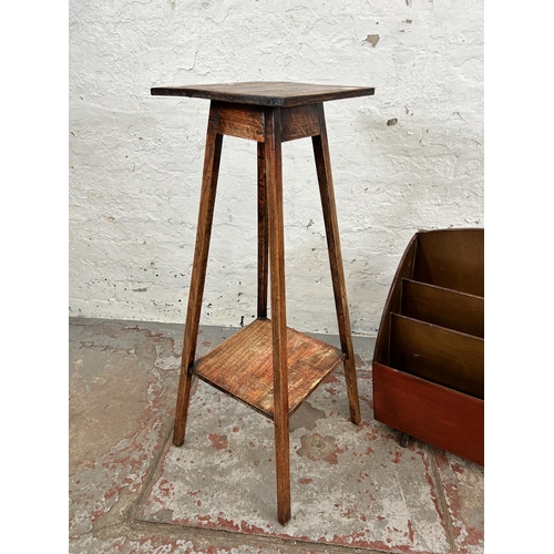 94 - Two pieces of furniture, one early 20th century oak square two tier plant stand and one mid 20th cen... 