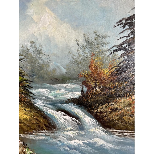 157 - A gilt framed oil on canvas titled 'Stormy Forest Waters', signed Gilmore - approx. 73cm high x 105c... 