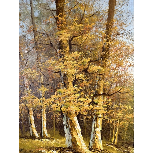 157 - A gilt framed oil on canvas titled 'Stormy Forest Waters', signed Gilmore - approx. 73cm high x 105c... 