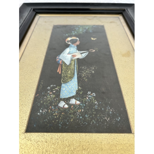 162 - Two early 20th century framed Oriental silk paintings - approx. 45cm high x 32cm wide