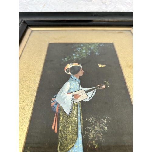 162 - Two early 20th century framed Oriental silk paintings - approx. 45cm high x 32cm wide