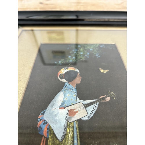 162 - Two early 20th century framed Oriental silk paintings - approx. 45cm high x 32cm wide