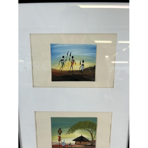 163 - A framed African tryptic oil painting - approx. 47cm high x 22cm wide