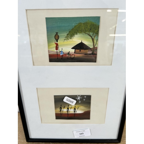 163 - A framed African tryptic oil painting - approx. 47cm high x 22cm wide