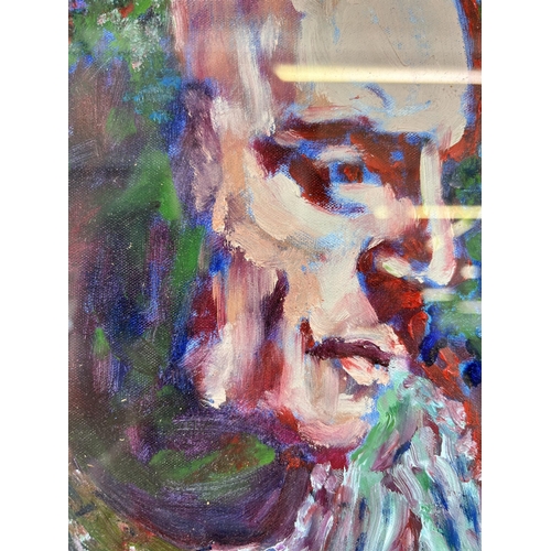 164 - A mid 20th century expressionist style portrait oil painting - approx. 36cm high x 29cm wide