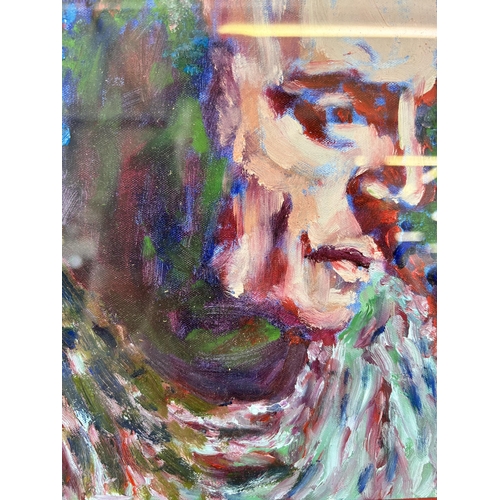 164 - A mid 20th century expressionist style portrait oil painting - approx. 36cm high x 29cm wide