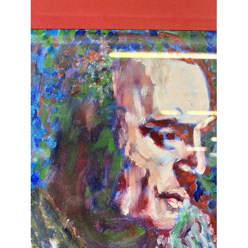 164 - A mid 20th century expressionist style portrait oil painting - approx. 36cm high x 29cm wide