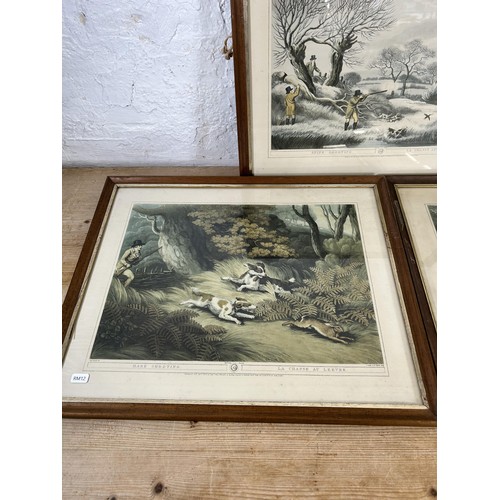 173 - Three antique framed French shooting prints - approx. 47cm high x 57cm wide