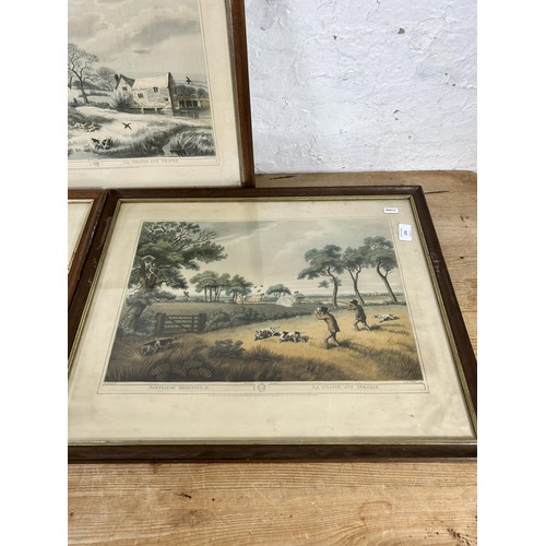 173 - Three antique framed French shooting prints - approx. 47cm high x 57cm wide