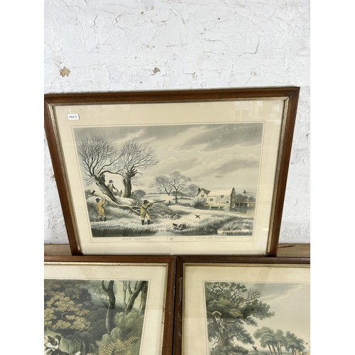 173 - Three antique framed French shooting prints - approx. 47cm high x 57cm wide