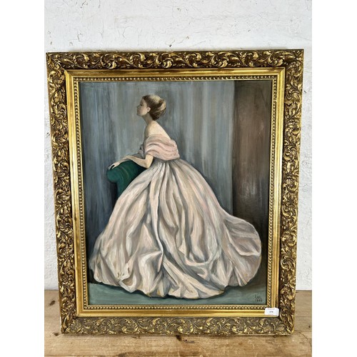 174 - A mid 20th century gilt framed oil on board, signed JPL and dated 1969 - approx. 71cm high x 61cm wi... 