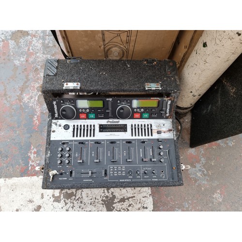 566 - Three items of water damaged DJ equipment, one flight case containing CD mixer, one ProSound 1600 Pr... 