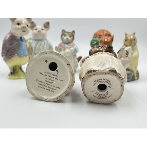 295 - Seven Beswick Beatrix Potter figurines to include Mrs Tiggy Winkle, Squirrel Nutkin etc.