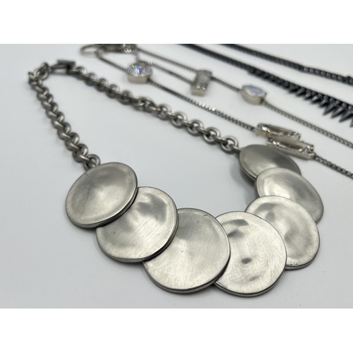 1223 - Three white metal necklaces to include Jaeger, French Connection etc.