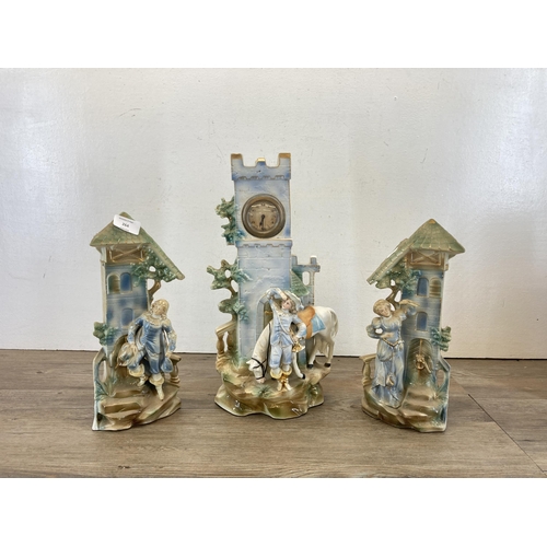 264 - A 19th century style continental porcelain clock and garniture set - approx. 42cm high