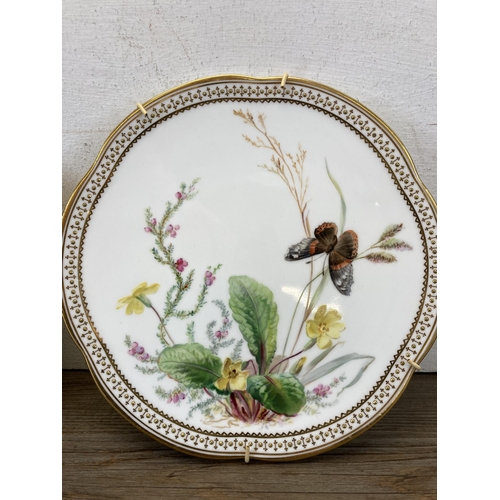 290 - Three Victorian hand painted porcelain wall plates with butterfly design and gilt decoration - appro... 