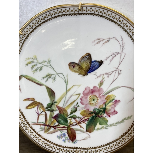 290 - Three Victorian hand painted porcelain wall plates with butterfly design and gilt decoration - appro... 