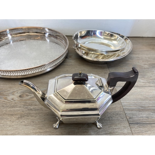 314 - Eight pieces of 19th century and later silver plated ware to include Made in Sheffield teapot, sugar... 