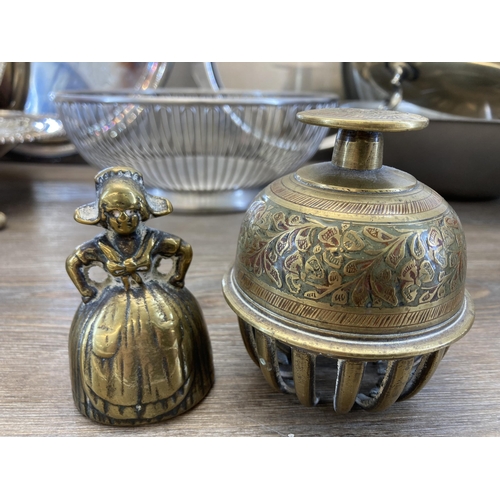 316 - A collection of metalware to include ECO hammered pewter tankard, Middle Eastern brassware, silver p... 