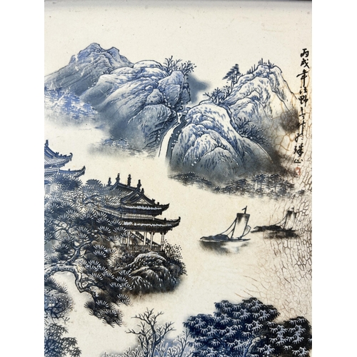 189 - A framed Chinese porcelain wall plaque - approx. 37cm high x 28cm wide