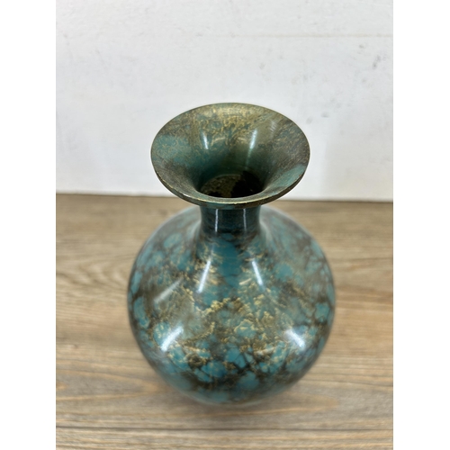 194 - A Japanese patinated Verdigris effect metal bottle neck vase - approx. 20cm high